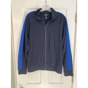 H&M Mens Small Full Zip Track Jacket Navy Blue Royal Blue Stripe Sleeve Pockets